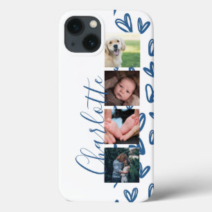 iPhone 13 Case Collage photo personnalisé Coeurs personnalisables