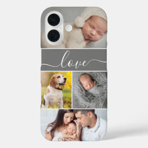 Coques iPhone 16 Collage photo simple Love script Personnalisé