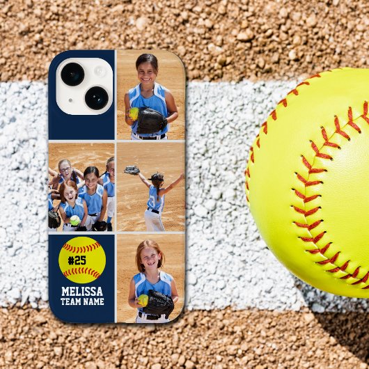 Coques Case-Mate iPhone Collage photos Children's Softball Team Blue