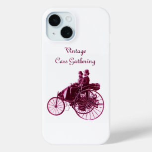 Coque Pour iPhone 15 Collecte de voitures anciennes, blanc pourpre