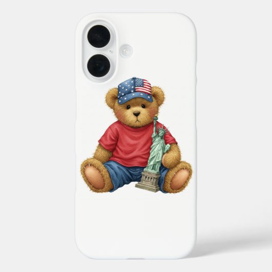 Coques Case-Mate iPhone Collection blanche. Teddy avec la Statue de la Lib (Verso)