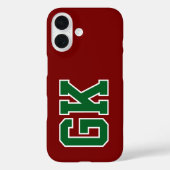 Coques Case-Mate iPhone College Bourgogne Vert Monogramme Initiales (Verso)