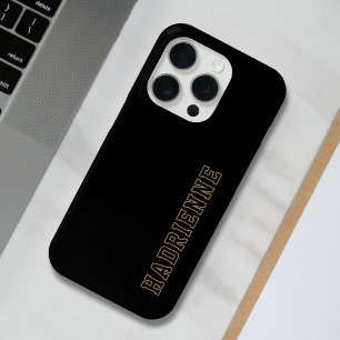 Coque iPhone 15 Pro College Noir Or Blanc Monogramme Contour Nom