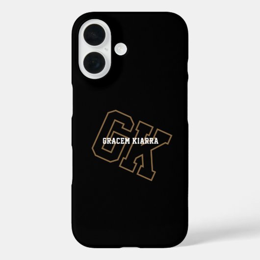 Coques Case-Mate iPhone Collège Or Noir Monogramme Initiales Varsity (Verso)