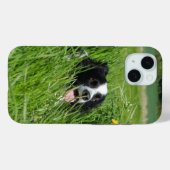 Coques Case-Mate iPhone Collie noir et blanc en herbe (Verso (horizontal))
