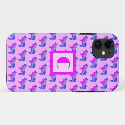 Coques Case-Mate iPhone Collie Rough mignon Chien rose Silhouette Monogram (Dos (Horizontal))