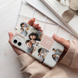Coques Pour iPhone Colorblock Photo Collage & Monogramme<br><div class="desc">Le boîtier de téléphone de collage de photos chic présente cinq de vos photos préférées dans une mise en page quadrillée avec des carrés rose-pâle contrastés. Personnalisez avec votre monogramme initial unique en blanc.</div>