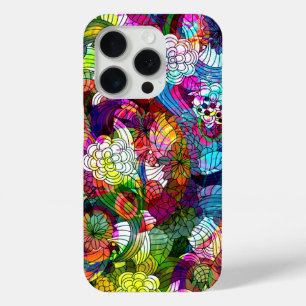 Coque iPhone 15 Pro Coloré Abstrait Fleurs Vintages Collage