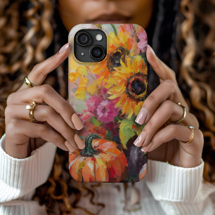 Coque Pour iPhone 15 Coloré Automne Floral et Citrouille