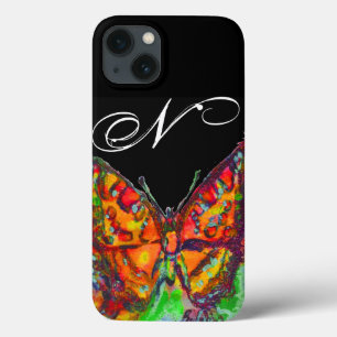 iPhone 13 Case COLORÉ BUTTERFLY ROUGE OR JAUNE MONOGRAM Noir