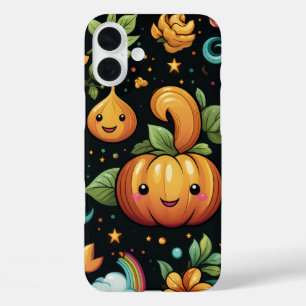 COQUES iPhone 16 PLUS COLORÉ ET HEUREUX HALLOWEEN CITROUILLES & FLEURS