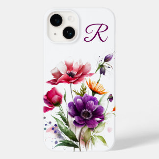 Coque Pour iPhone 14 Coloré Fleur sauvage Monogramme