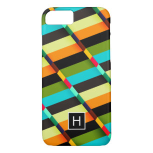 Coque iPhone 7 Coloré Moderne Rayures Abstraites & Monogramme
