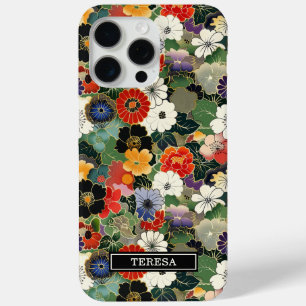 Coque iPhone 15 Pro Max Coloré motif floral japonais monogrammé