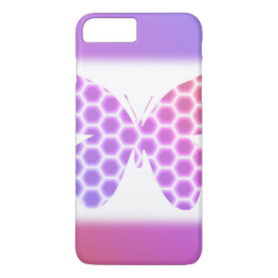 Coque iPhone 7 Plus Coloré Peach rose violet orné de papillon géométri
