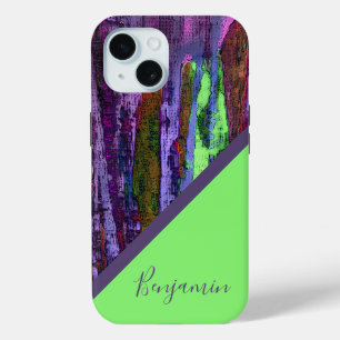 Coque Pour iPhone 15 coloré +violet néon vert chic marbre cool
