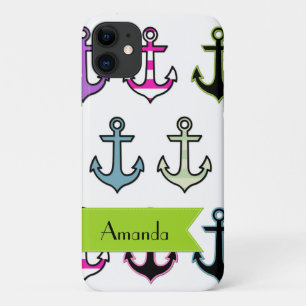 Coque iPhone 11 Colorful Anchors, Pattern Of Anchors, Your Name
