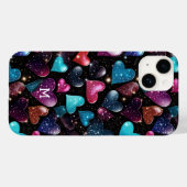 Coques Case-Mate iPhone Colorful Glittery Hearts Motif Monogramme (Verso (horizontal))