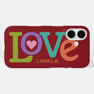 Coques iPhone 16 Colorful Love personnalisés nom de téléphone cas