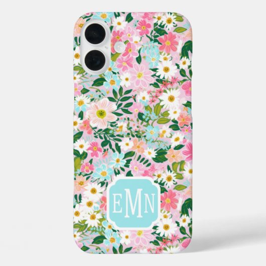 Coques Case-Mate iPhone Colorful Pink Flower Garden Monogrammed (Verso)