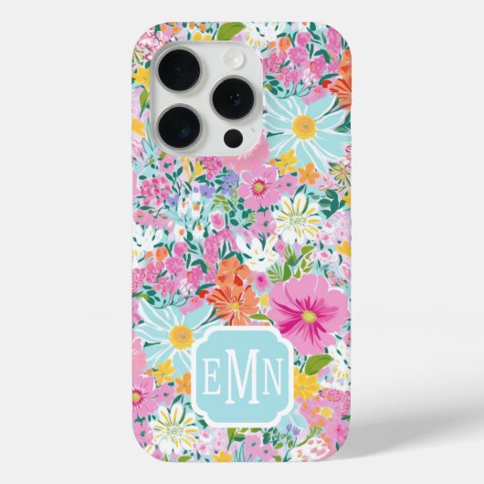 Coques Case-Mate iPhone Colorful Pink Garden Monogrammed (Verso)