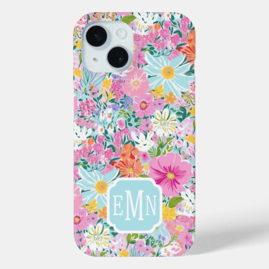 Coques Case-Mate iPhone Colorful Pink Garden Monogrammed (Verso)