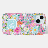Coques Case-Mate iPhone Colorful Pink Garden Monogrammed (Verso (horizontal))