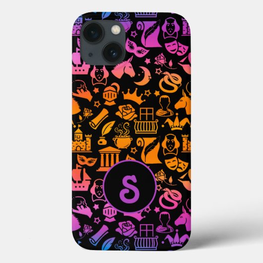 Coques Case-Mate iPhone Colorful Shakespeare Icons on Black (Verso)