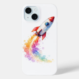 Coque Pour iPhone 15 Colorful Watercolor Rocket Blast Off - iPhone 15 C