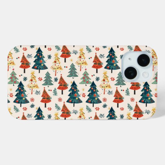 Coques Case-Mate iPhone Colourful Christmas Pine Trees Seamless Pattern (Verso (horizontal))