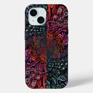 Coque Pour iPhone 15 Conception Abstraite de Kaléidoscope Fractal Élect