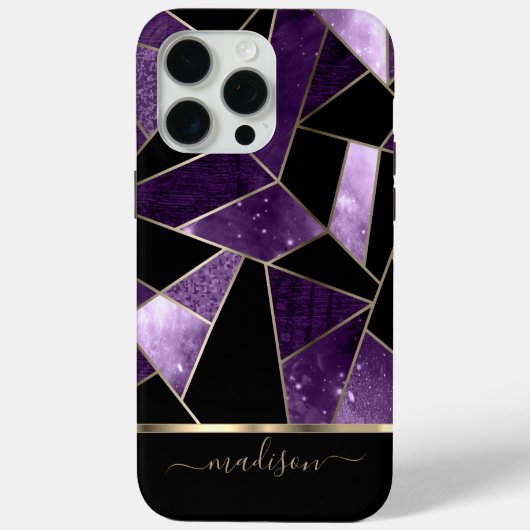 Coques Case-Mate iPhone Conception Abstraite violet, noir et or (Verso)