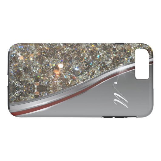 Coques Case-Mate iPhone Conception chique de monogramme de Bling (Dos (Horizontal))