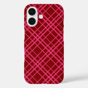 Coques iPhone 16 Conception de carreaux à carreaux rose bordeaux