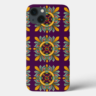 iPhone 13 Coque Conception de carreaux victoriens violets