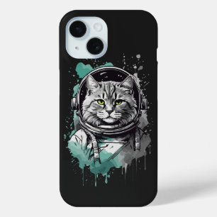 Coque Pour iPhone 15 Conception de chat en étoile noire verte
