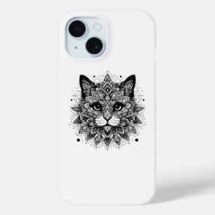 Coque Pour iPhone 15 Conception de chat Motif Mandala