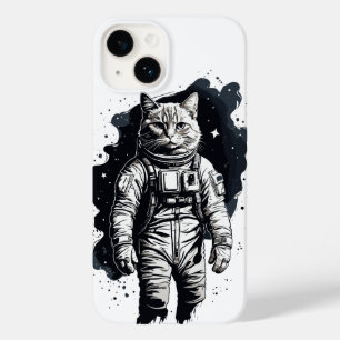 Coque Pour iPhone 14 Conception de chat par astronaute d'encre noire