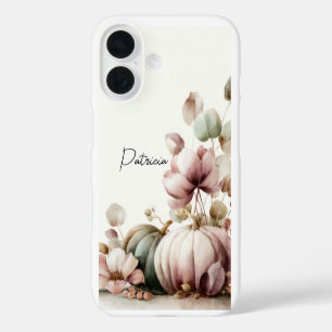 Coques iPhone 16 Conception de citrouille et de fleurs colorée pers