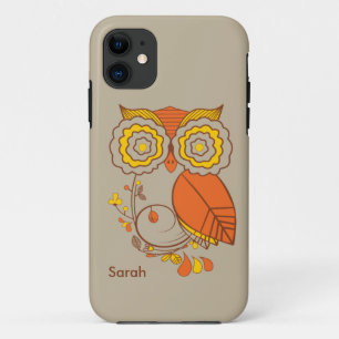 Coques Pour iPhone Conception de hibou et de fleur, jaune orange de
