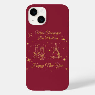 Coque Pour iPhone 14 Conception de la ligne d'art du Nouvel An en or