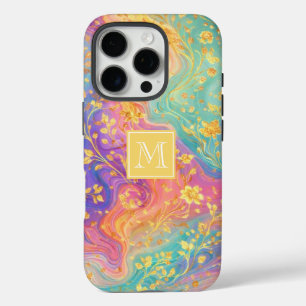 Coques iPhone 16 Pro Conception de monogramme floral abstrait moderne p