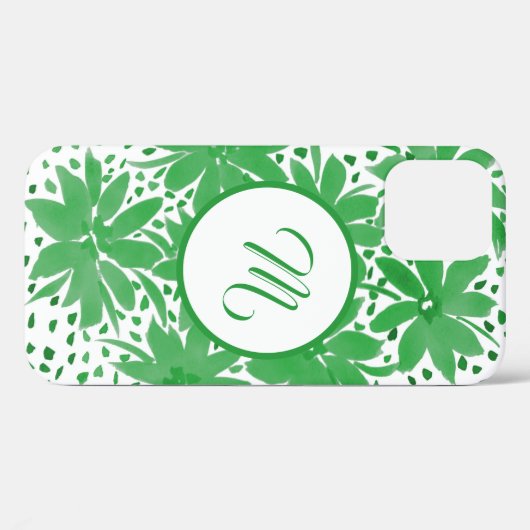 Coques Case-Mate iPhone Conception de monogramme vert personnalisé (Verso (horizontal))