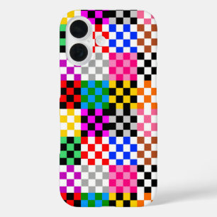 Coques iPhone 16 Conception de motif à carreaux patchwork coloré