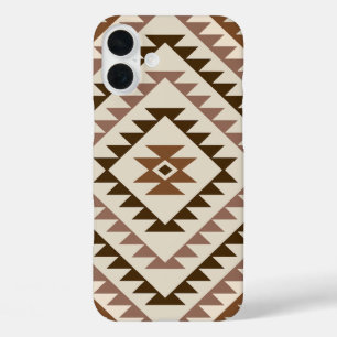 Coques iPhone 16 Plus Conception de motif diamant aztèque Brun+Crème