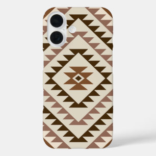 Coques iPhone 16 Conception de motif diamant aztéque marron+crème