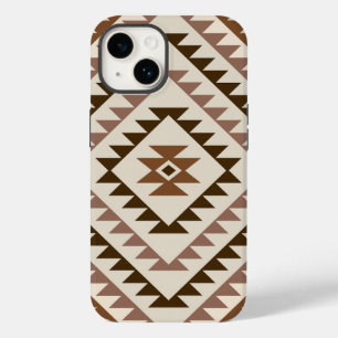 Coque Pour iPhone 14 Conception de motif diamant aztèque marron+crème
