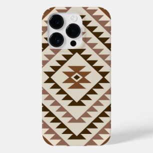 Coque Pour iPhone 14 Pro Conception de motif diamant aztéque marron+crème