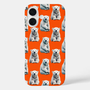 Coques iPhone 16 Conception de motif d'ours polaire sur orange