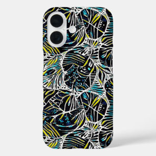 Coques iPhone 16 Conception de motif géométrique abstrait noir trop